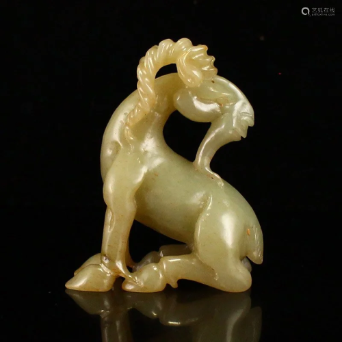 Vintage Chinese Hetian Jade Lucky Sheep Statue