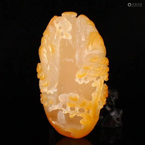 Natural Agate Carved Pine Tree Figure Pendant
