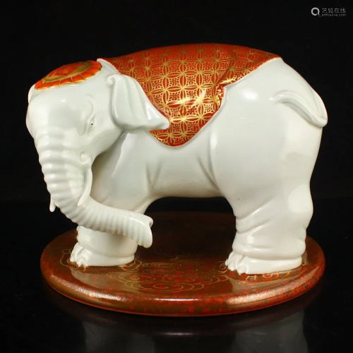 Gilt Gold Red Glaze Lucky Elephant Porcelain Statue