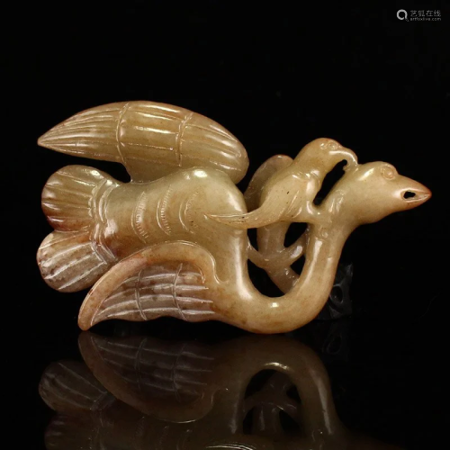Vintage Chinese Hetian Jade Double Bird Pendant