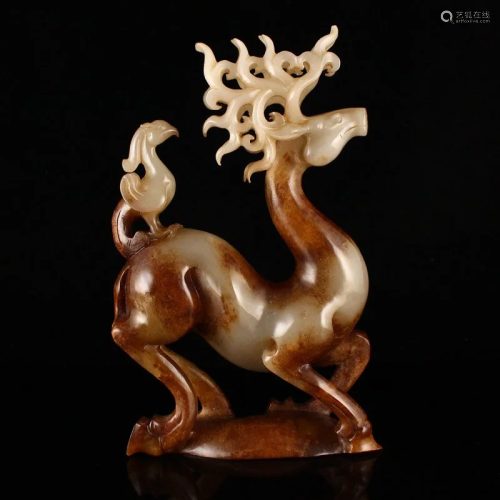 Vintage Chinese Natural Hetian Jade Lucky Deer Statue