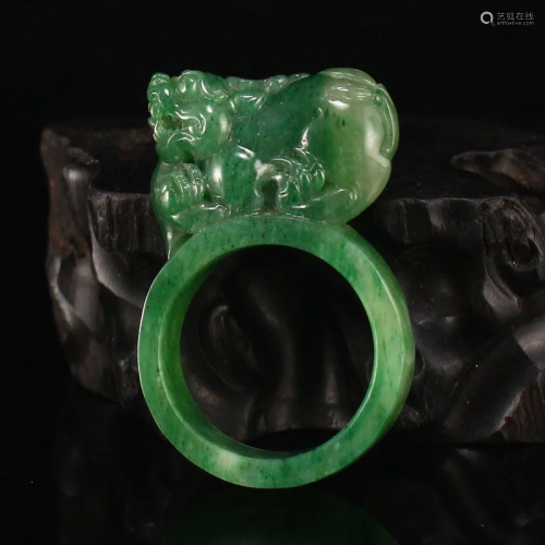 Chinese Natural Dushan Jade Fortune Pixiu Thumb Ring