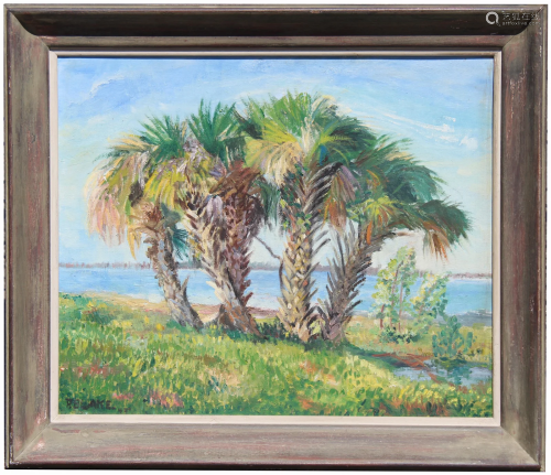P Blake, 1948 Florida Palm Tree Painting