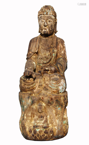 Large Antique Chinese Polychromed Buddha Figure