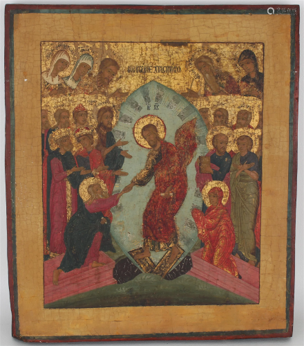Early Antique Russian Icon, Resurrection