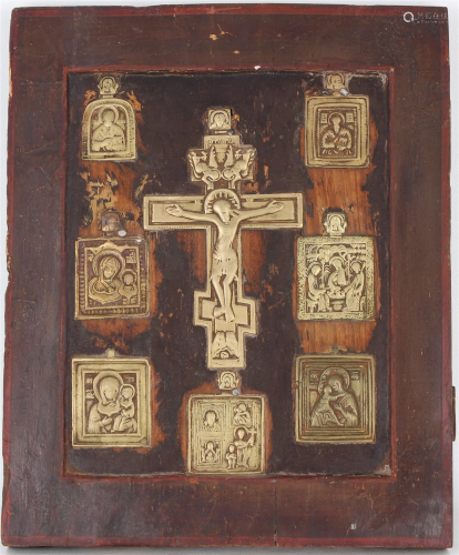 8-Part Inlaid Antique Russian Icon