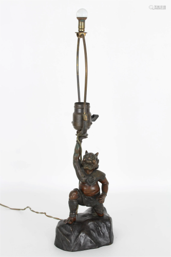 Japanese Bronze Oni Figural Lamp