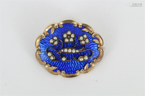 Antique 14K Gold Blue Enamel Pin