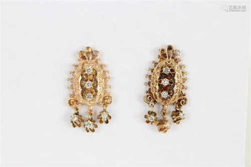 Antique 14K Gold & Diamond Earrings