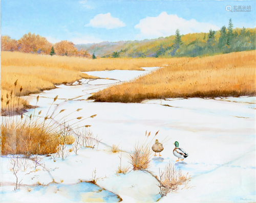 Peter Barrett (B. 1935) "Ducks on Ice"