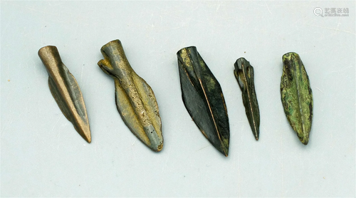 (5) Ancient Bronze Arrowheads, ca. 1200 - 800 BC