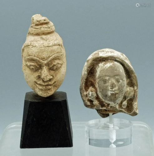 Pair Han Dynasty Tomb Figure Heads - China