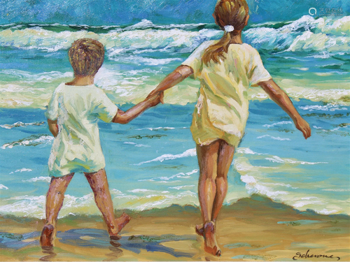 20th C. 'Children at the Beach"