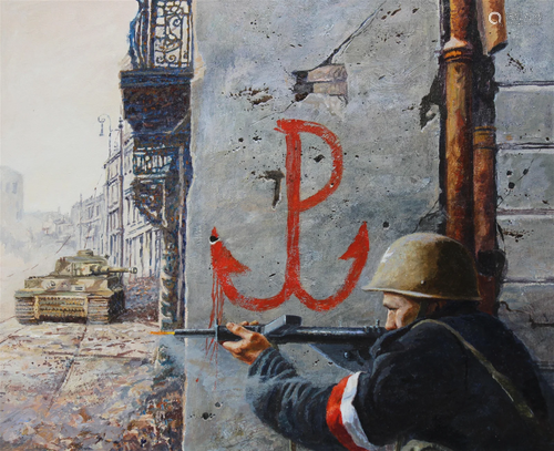 Brian Sanders (B. 1937) "Warsaw Uprising" Oil