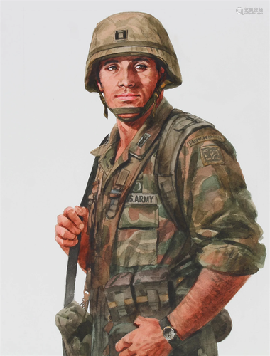 Tom McNeely (B. 1935) "U.S. Soldier" Watercolor