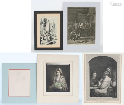 Collection of (3) Old Master Prints & (2) Drawings