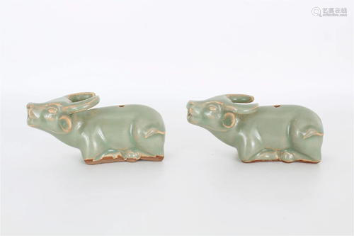 Pair, Chinese Longquan celadon figures