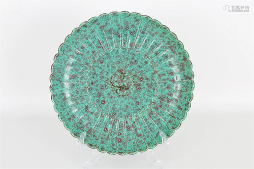 Chinese robin's egg glazed petal-rim plate