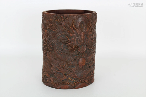 Chinese carved bamboo brushpot