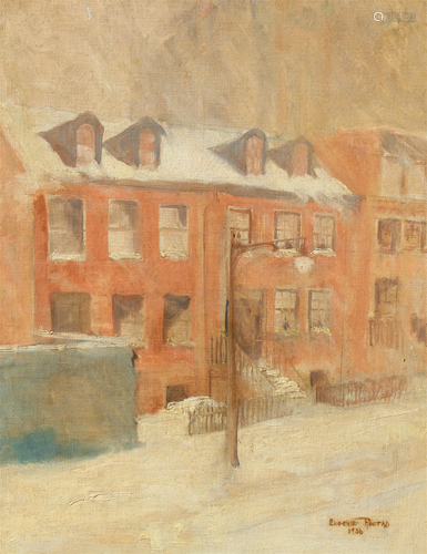 1936 Brooklyn Heights Painting, Signed