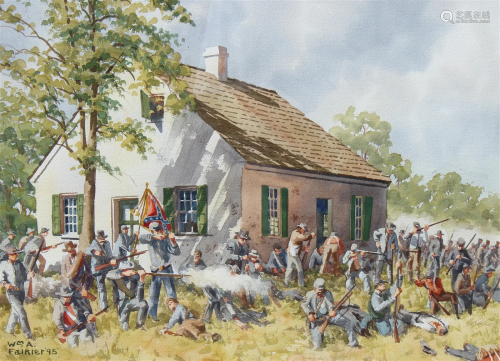 WIlliam Falkler, "Dunker Church Battle" Watercolor