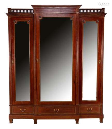 Mahogany veneer on oak Louis Seize style 3-door cabinet