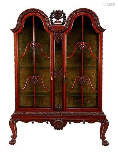 Walnut richly decorated 2-door display cabinet