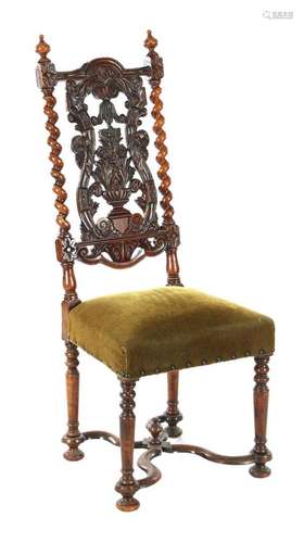 Walnut Baroque style chair with rich stitching