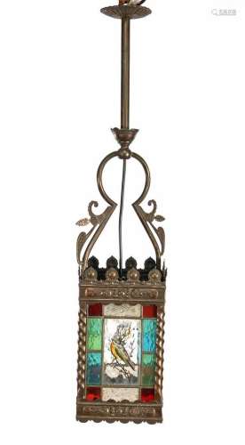 Stained glass hall lamp with colored glass