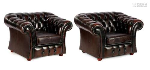 2 brown leather Chesterfield style clubs