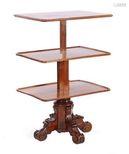 Walnut table on column leg, extendable to étagere