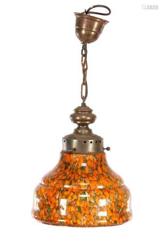 Colored glass hanging lamp in copper frame