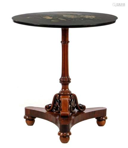 Walnut and rosewood veneer tilt-top table