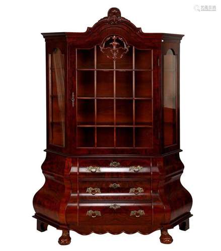 Burr walnut veneer 2-piece display cabinet