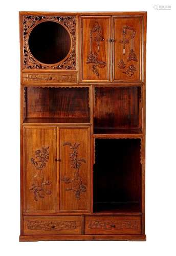 Chinese wooden cabinet with rich carvings