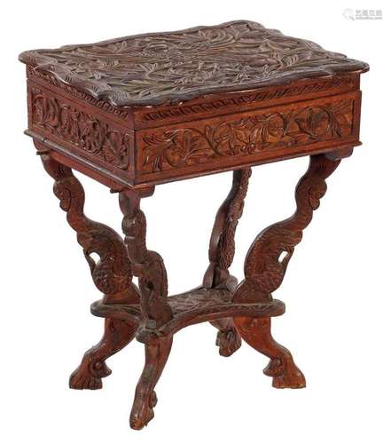 Teak richly decorated handicraft furniture