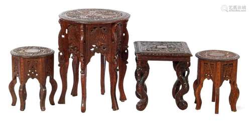 4 richly decorated wooden tables