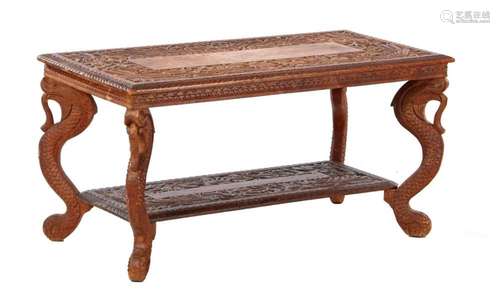 Teak richly decorated coffee table