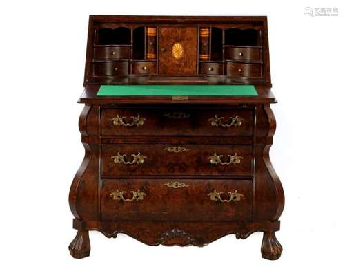 Walnut with burr walnut veneer on oak flap desk