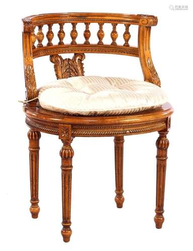 Nut color chair with richly decorated and curved backrest