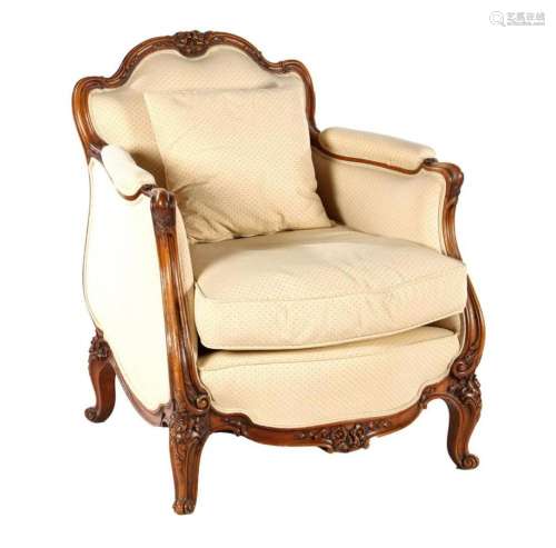 Walnut Louis Quinze style upholstered armchair