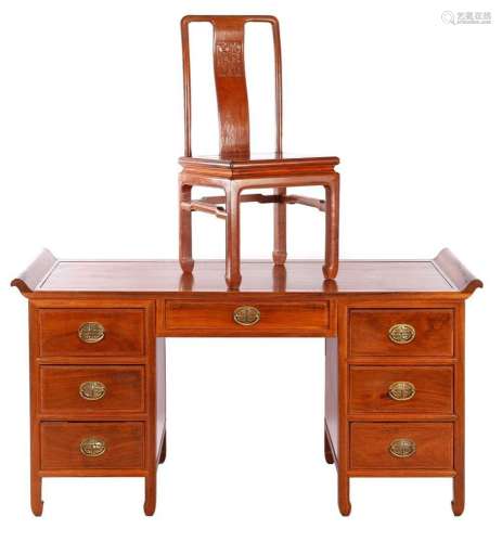 Chinese rosewood desk with 2 3-drawer blocks