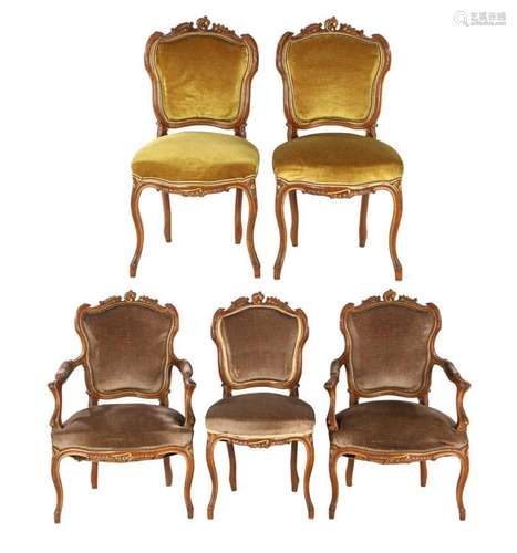 5 walnut Louis Quinze style dining room chairs