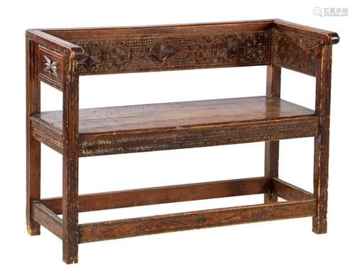 Wooden bench with carving decoration