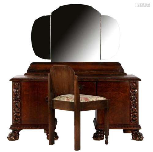 Walnut with burr walnut toilet furniture with mirror upstand