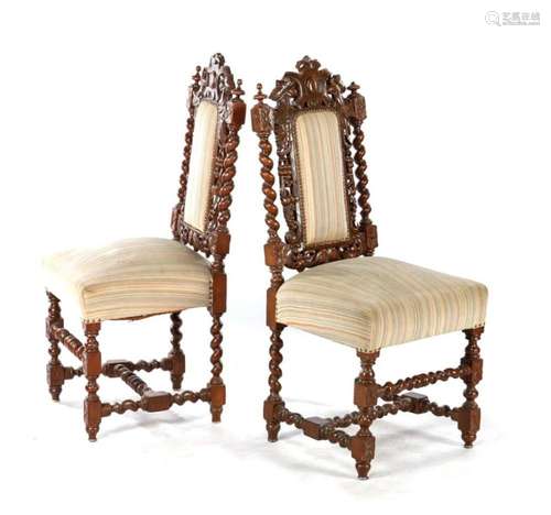 2 oak Mechelen richly decorated dining room chairs