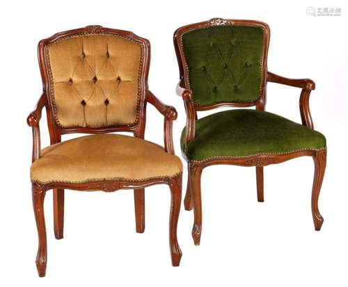 2 Louis XV style walnut armchairs