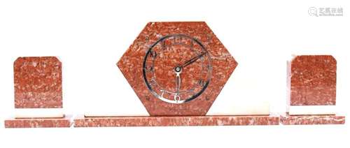 Marble Art Deco mantel clock set