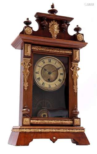 Walnut table clock with brass details