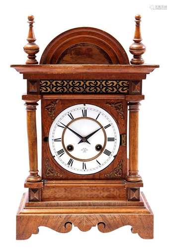 Table clock in walnut case, Junghans